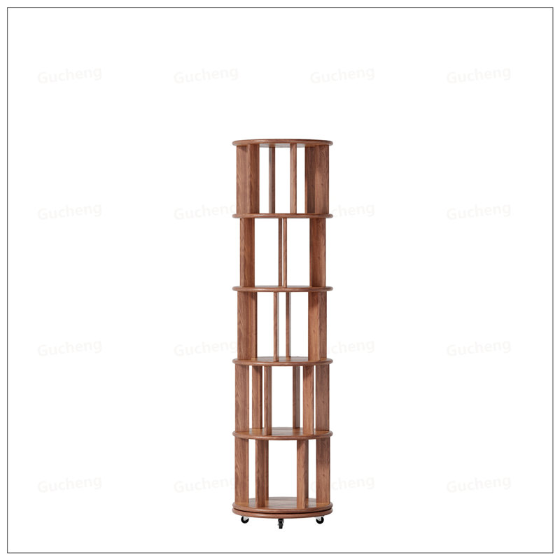 Solid Wood Rotating Bookshelf On Wheels, 5 Tier Round Revolving Bookcase, 360° Spinning For Small Spaces, Bedrooms, And Offices