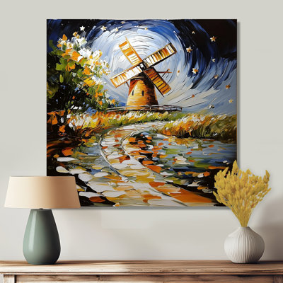 Windmill Landscape By Vincent - Windmills Metal Wall Art, Industrial Metal Print