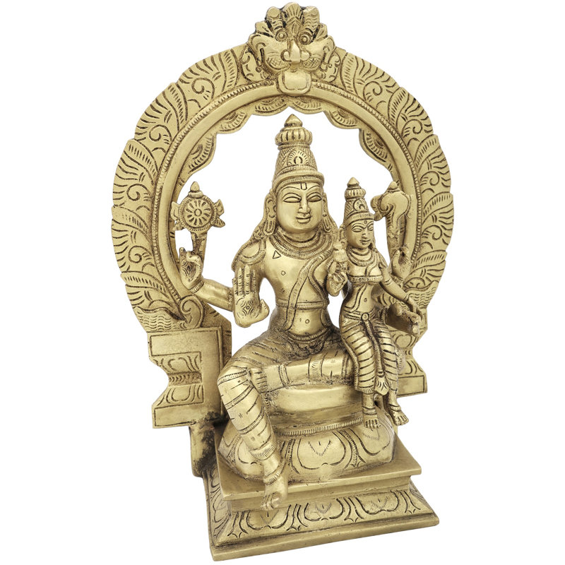 Figurine lord Vishnu avec Lakshmi assis sur un trône Kirtimukha Prabhawali