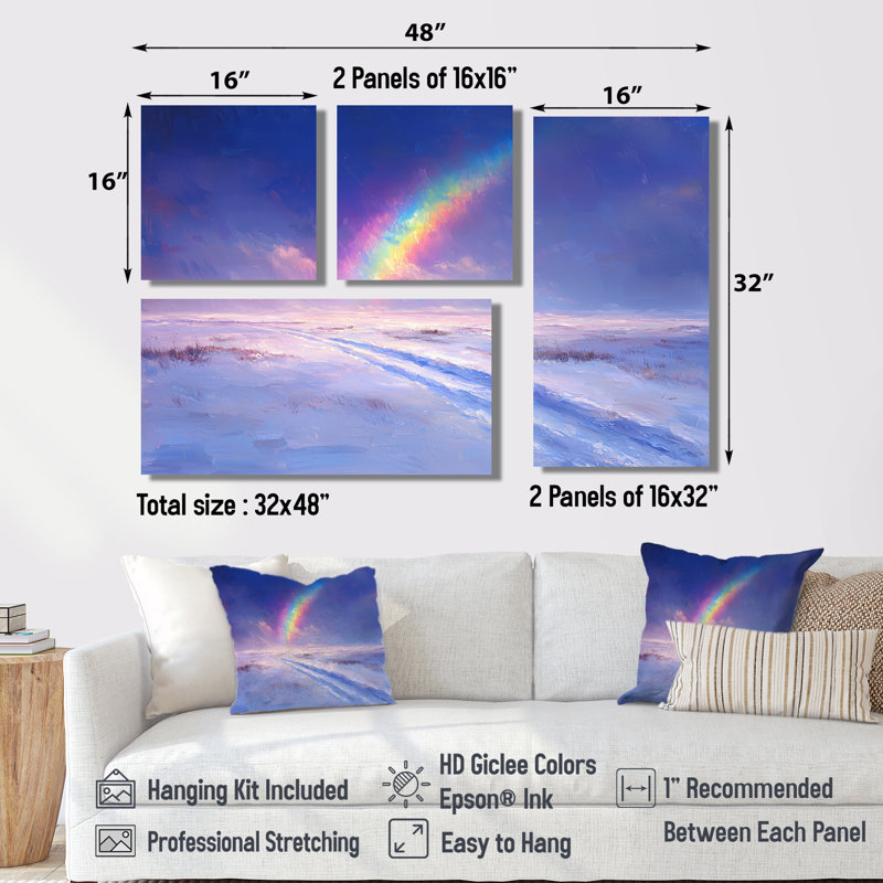 Rainbow Over The Snowy Tundra I - Décorations murales en toile 4 pièces, Toile tendue, Ne s’applique pas