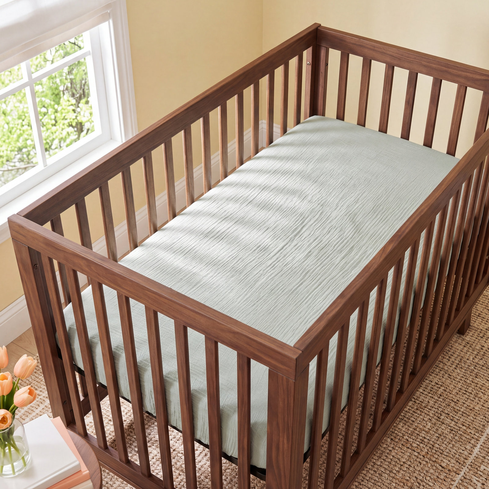 Cotton Sateen Fitted Crib Sheet, Evergreen
