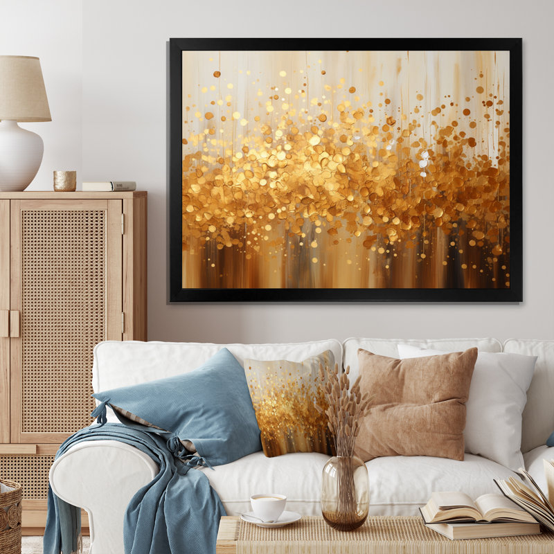 Golden Radiance II - paysages abstraits, art mural, Cadre simple noir, H 16 po x l 32 po x P 1 po