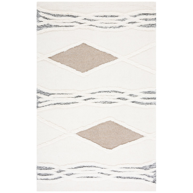 Tapis en laine / coton touffeté à la main Jacobo brun / ivoire, Carré 6 pi