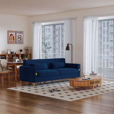 Solid Wood Frame 3 Seater Sofa with Compressed Seat Cushions, Modern Upholstered Couch for Living Room