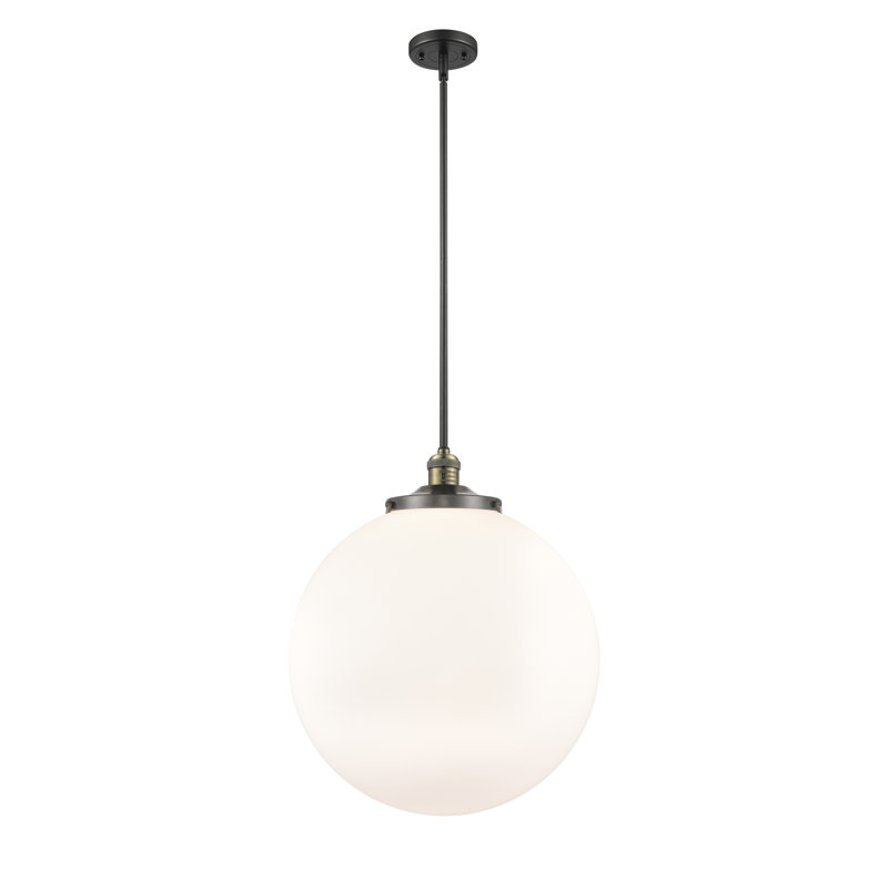 Luminaire suspendu simple à 1 lumière Frederick, Laiton antique noir, Blanc mat