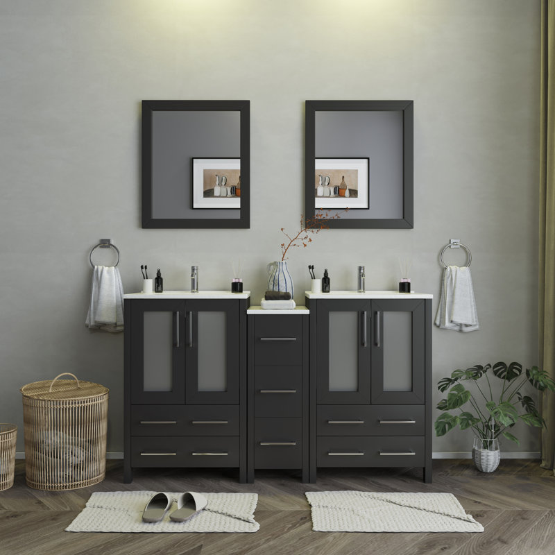  60" Double Bathroom Vanity Set with Mirror, Espresso