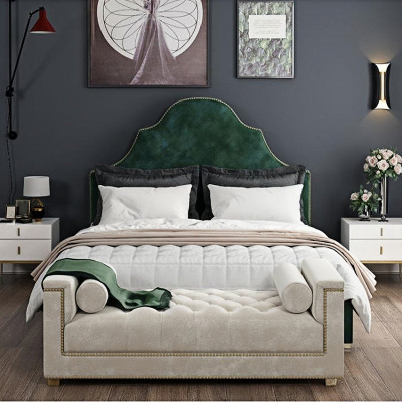 Banc rembourré en velours, H 22,4 po x l 78,74 po x P 29,92 po