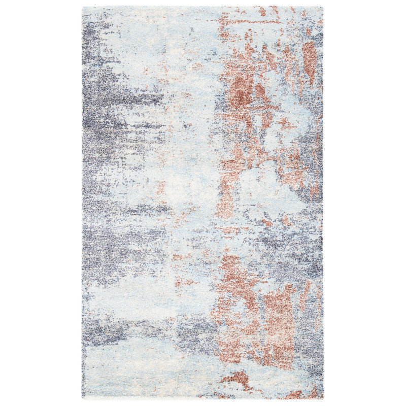 Dumfries Hand Tufted Wool/Viscose Pile Abstract Rug in Light Blue/Ivory, Rectangle 3' x 5'