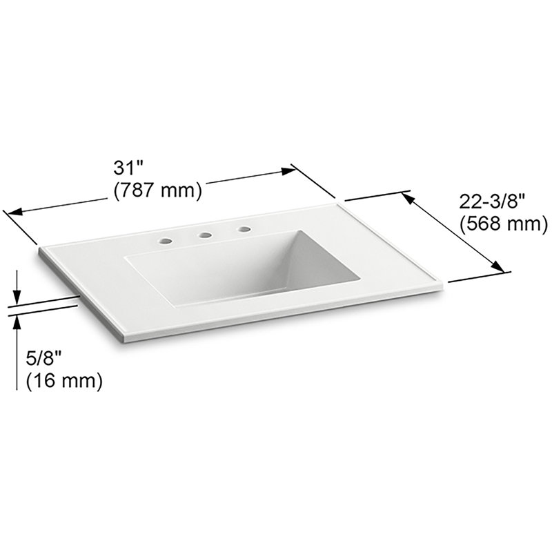 Meuble-lavabo rectangulaire 31" en céramique/à impressions-haut, Noir