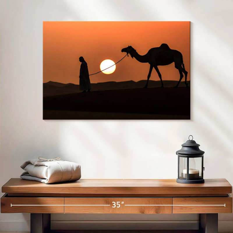 Silhouette d'homme et de chameau, H 16 po x l 24 po