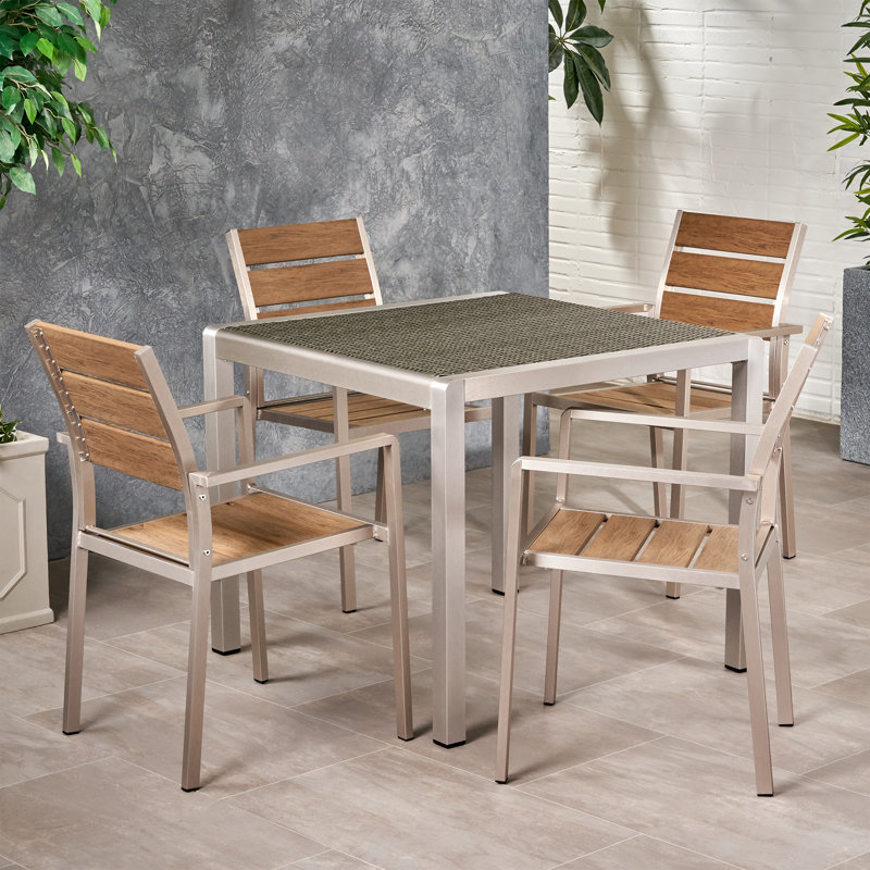 Ensemble de salle à manger carré en aluminium 35 po pour 4 personnes, Naturel