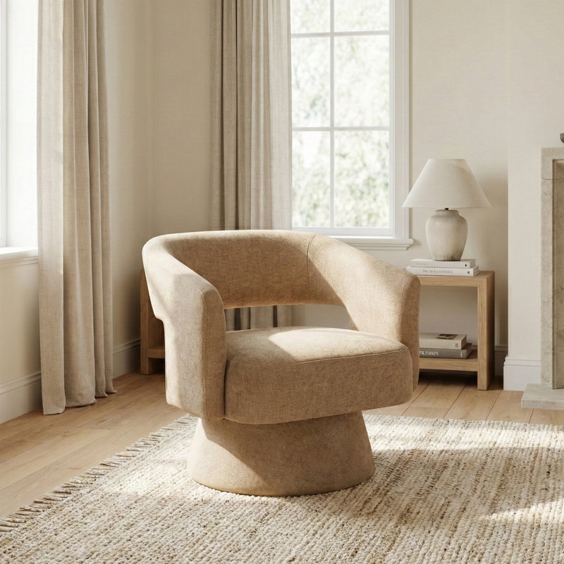 Upholstered Textured Weave Swivel Armchair , Oatmeal