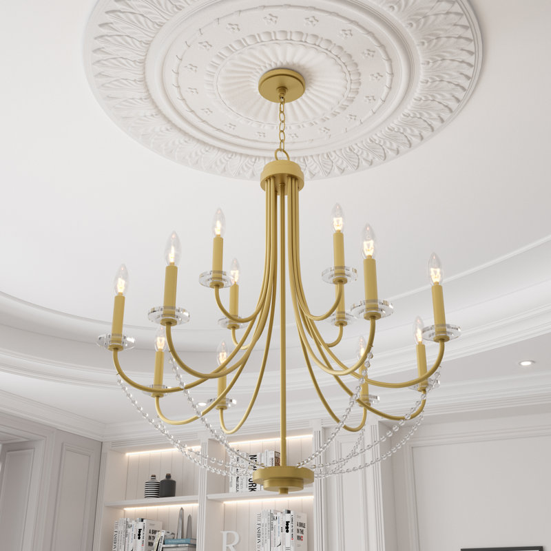 12 - Light Dimmable Candle Chandelier UL Certified, Brass Glitter