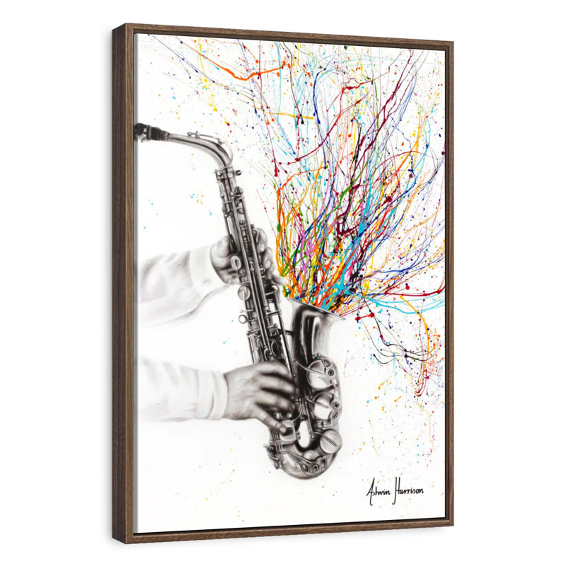 Le saxophone jazz, 29" x 43", Floating Frame Walnut