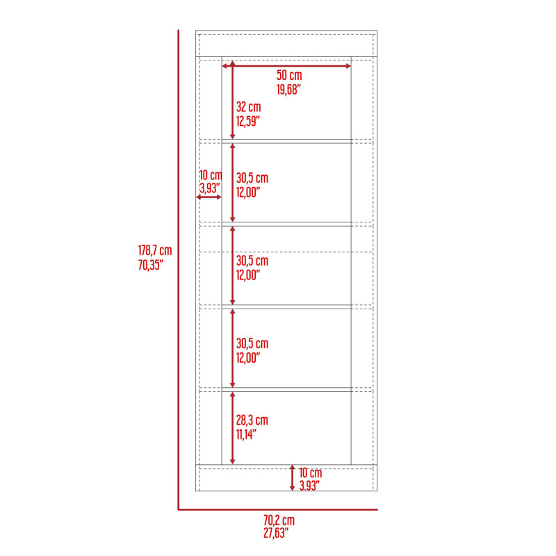 Bibliothèque Andina, conception verticale, cinq tablettes