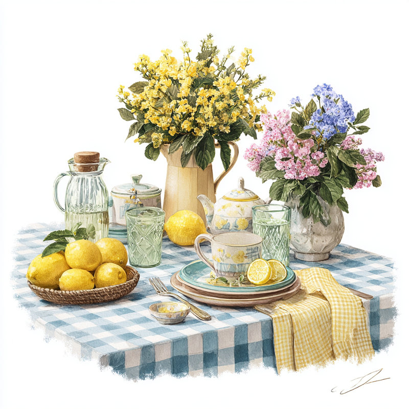 «Country Tea Gathering», art mural sur toile tendue, 12"W x 12"H x 1"D