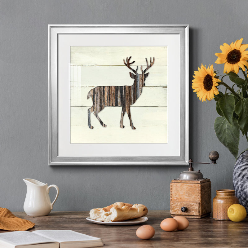 Woodland Deer - Cadre photo, reproduction d'art sur papier, H 22,5 po x l 22,5 po x P 1,5 po, Papier avec cadre argenté