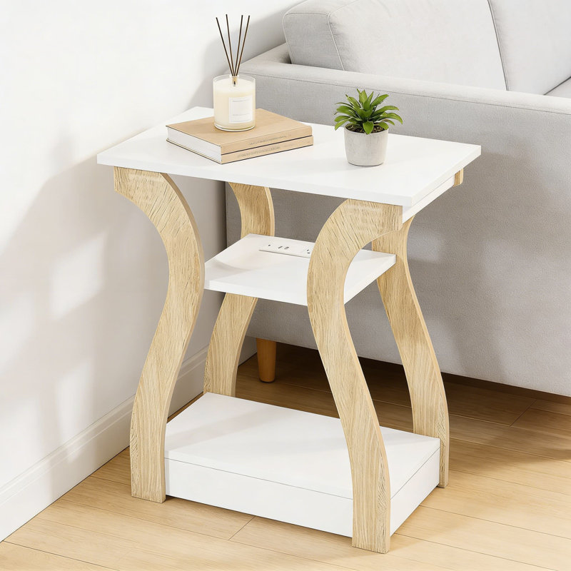 Table de bout avec station de charge, table d'appoint à 3 niveaux avec ports et prises USB, table de chevet multifonctionnelle avec tablette de rangement pour le salon et la chambre à coucher