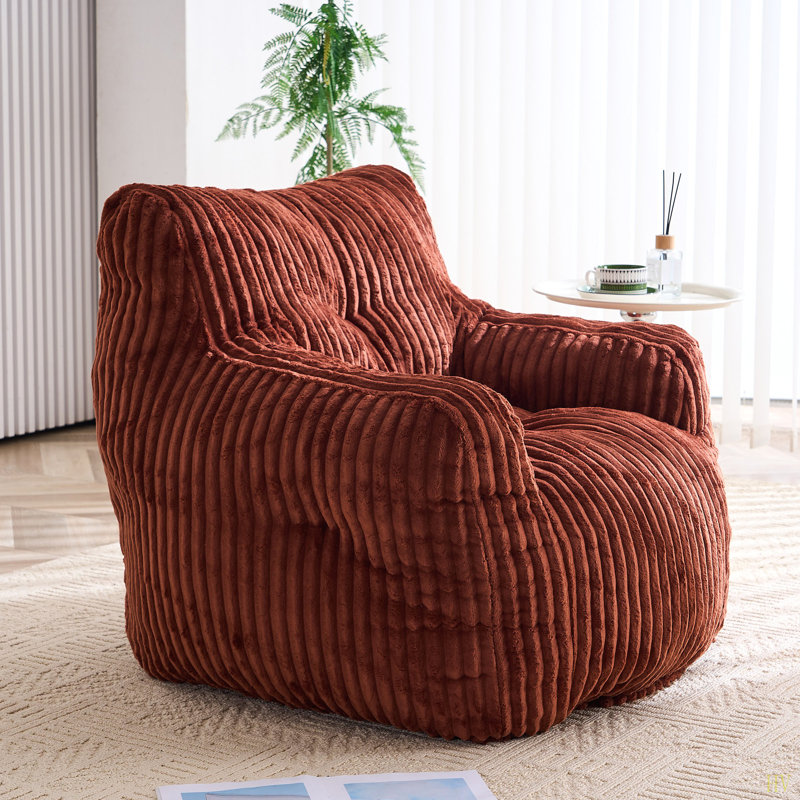Fauteuil à billes en velours côtelé doux et moelleux rempli d'éponge à mémoire de forme, Rouge
