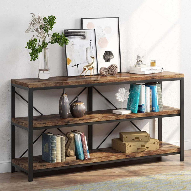 Stylish Industrial 3-Tier Console Table With Storage Shelves, Perfect For Living Room And Hallway Organization