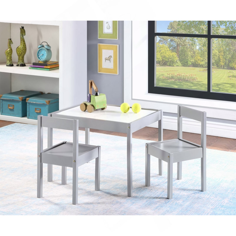 Ensemble 3 pièces de table et deux chaises effaçables pour enfant, gris, Gray