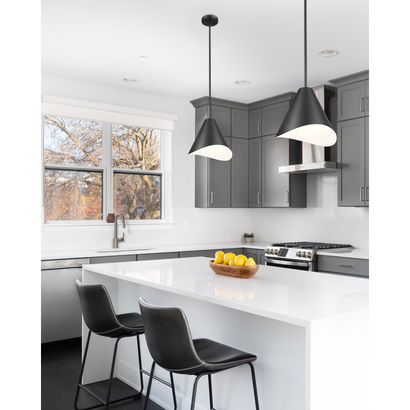 Luminaire suspendu 1 lumière Barrera, Noir mat, Noir / blanc