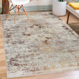 Polston Faded Traditional Rustic Medallion Border Machine Washable Indoor Rug