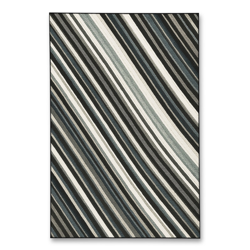 Tapis vert tissé à rayures Mosso, 4'11" x 9'10"