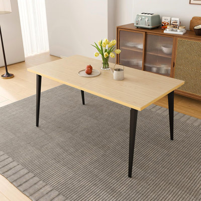 Table de salle à manger rustique moderne avec plateau en bois et pieds en fer, 63 po