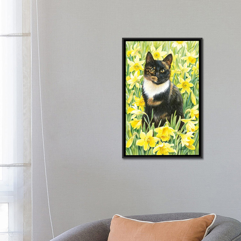 «Motley in Wild Daffodils», impression sur toile, H 26 po x l 18 po x P 1,5 po, Toile avec cadre noir, Pas de tapis