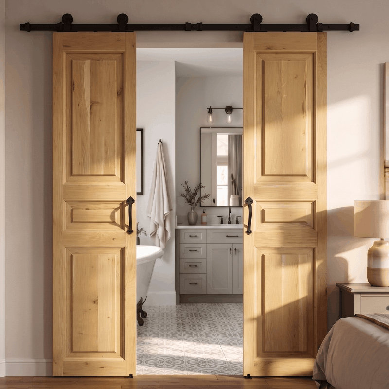 Double Solid Oak Wood Barn Door Set UMBRIA, Transparent acrylic