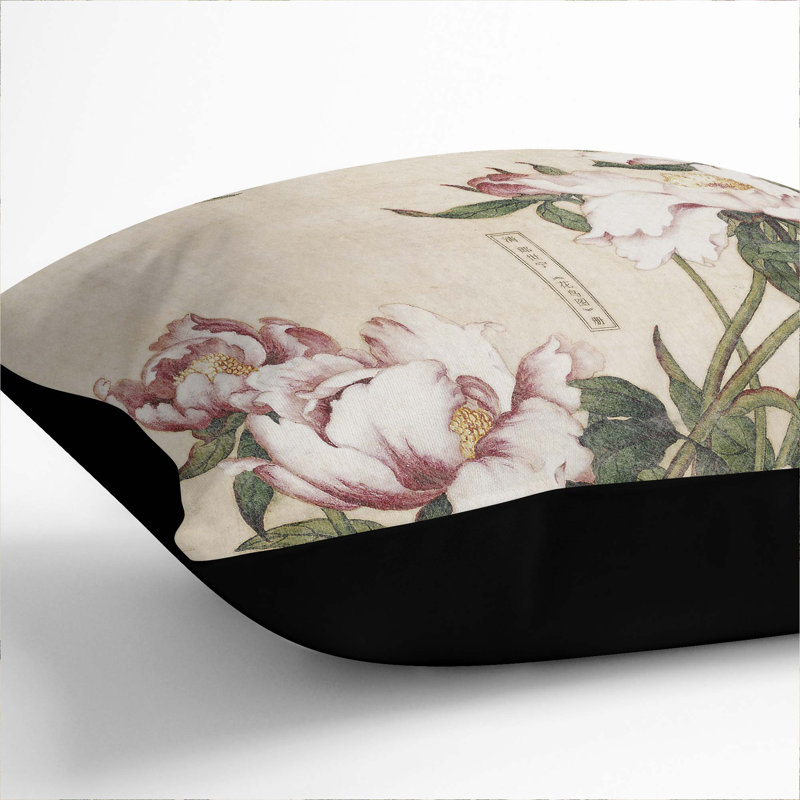 Peony Flowers by Lang Shining Cushion with Filling, 55cm H x 55cm W x 20cm D, Black