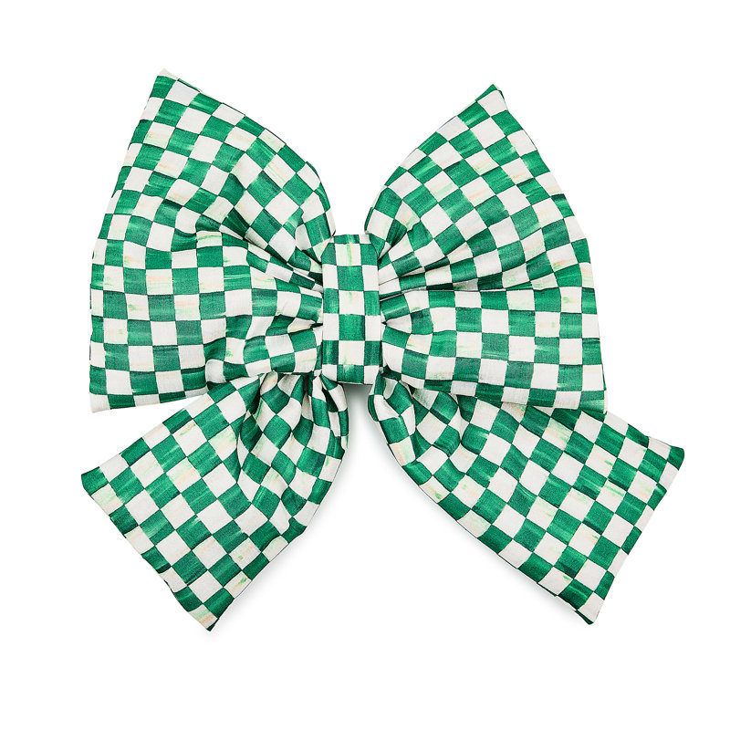 Check Bow, 2" H x 10" W x 11" D, Teal/White