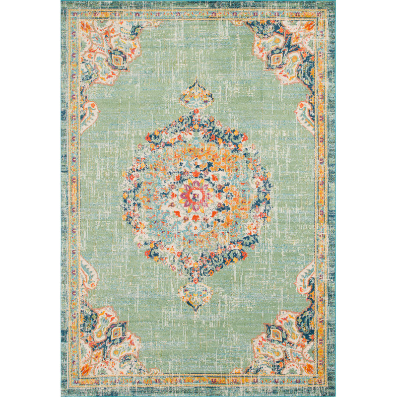 Ernst Green/Orange Rug, Rectangle 66 x 91cm