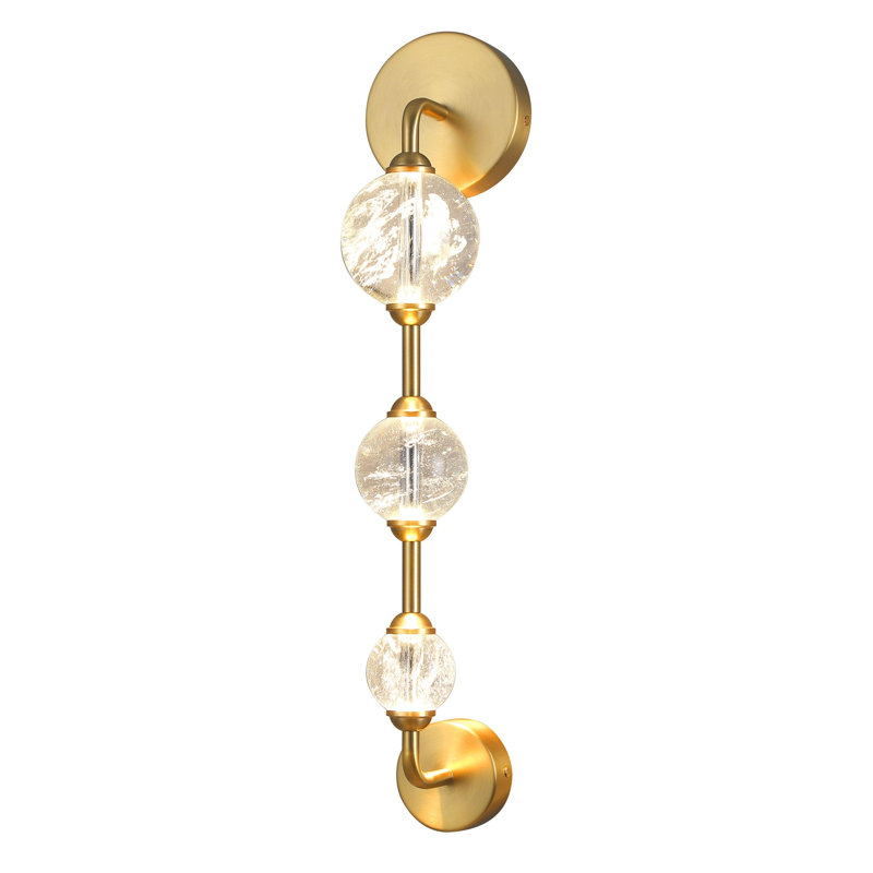 Applique murale de salle de bain moderne 23 "à 3 globes en cristal nuageux et or brossé 3000k, Gold