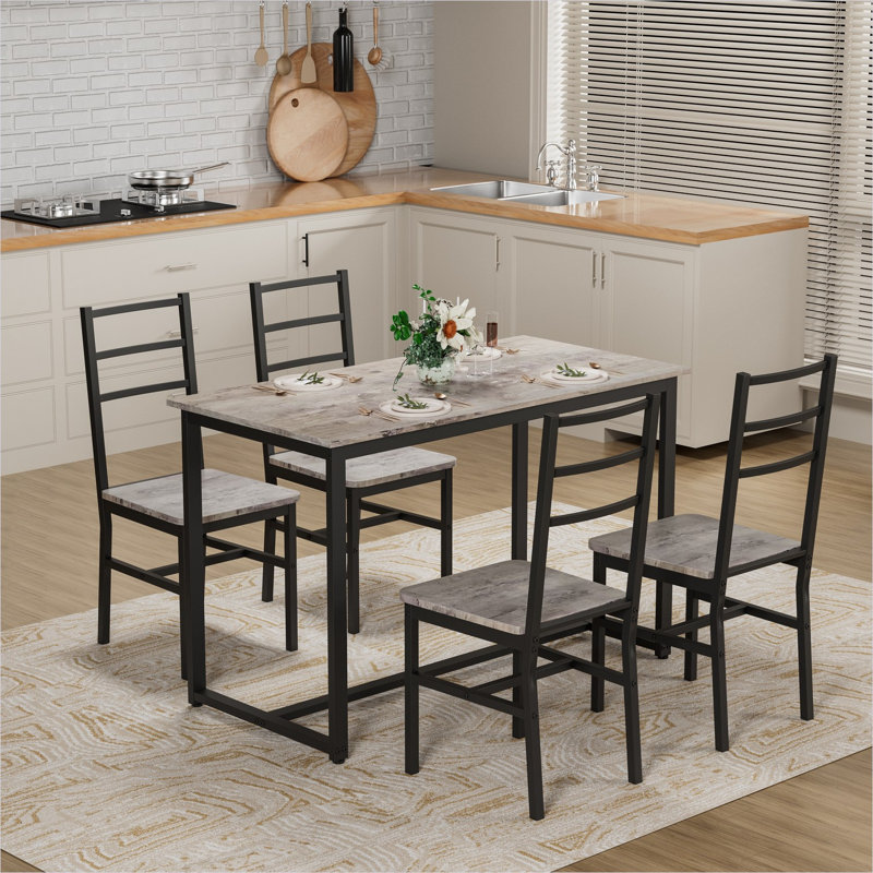 Ensemble de table de salle à manger pour 4, 5 pièces ensemble de salle à manger de style campagnard avec 4 chaises, table de salle à manger et chaises pour la cuisine, la salle à manger