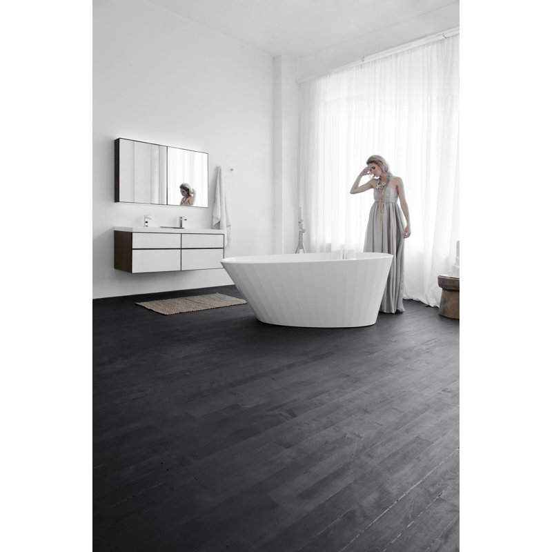 Couture 65.5'' L Freestanding Soaking Bathtub, Matte/Glossy White, Satin Brass