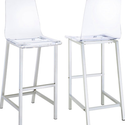 Modern Clear And Bar Stools  Pair . Sleek Comfortable Seating. Fits Various Settings. 46"X21"X17 Contemporary  2Pcs . Seat With Design. Ideal For Dining Rooms.
