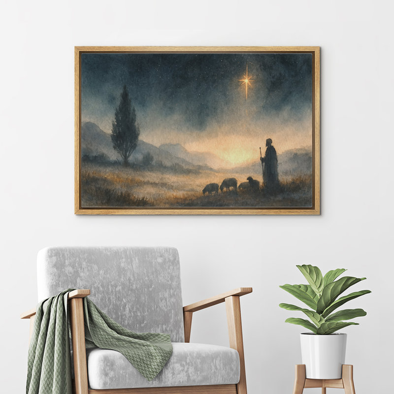 «Starry Night Shepherd», impression sur toile à thème de chambre à coucher religieuse, scène pastorale calme, reproduction d'art sur toile encadrée