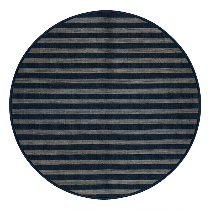 Tapis gris à rayures horizontales lavable à la machine, Rond 4 pi