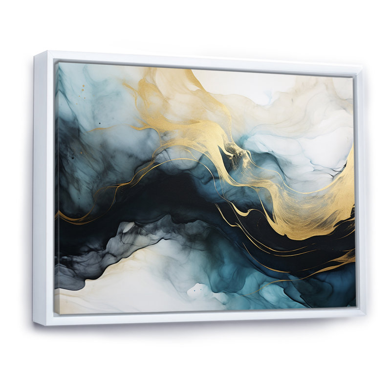 «Subtle Sensations Nova Blue and Gold Watercolor I», reproduction d'art sur toile, Cadre flottant blanc