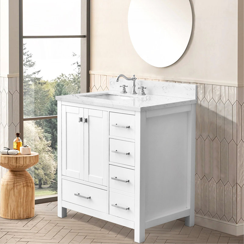 Meuble-lavabo de 36 po, meuble-lavabo avec cadre en bois massif, comptoir de meuble-lavabo autoportant avec lavabo
