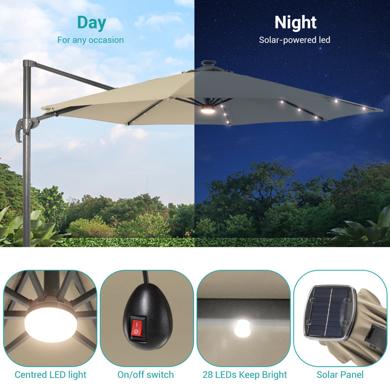 Destinnie 120'' Lighted Cantilever Umbrella, Beige