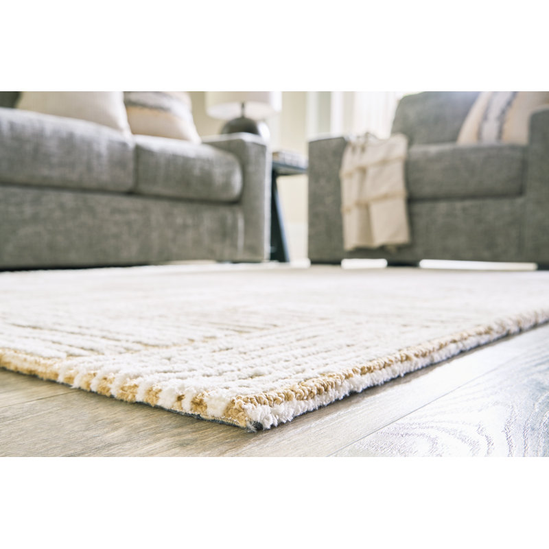 Handmade Beige Rectangular Basket Weave Synthetic Rug 5' x 7'