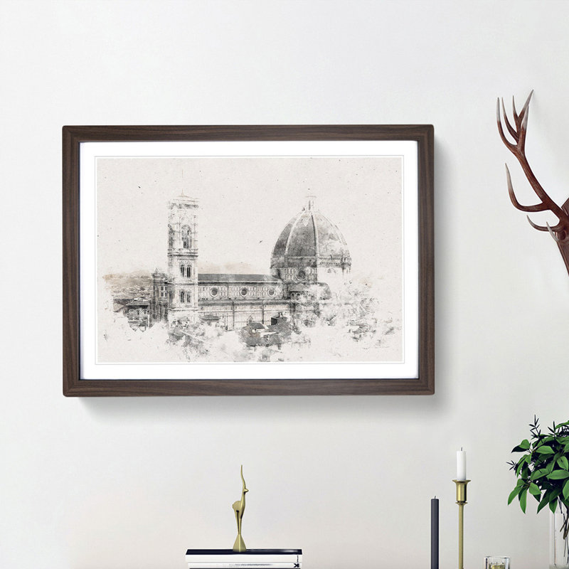 Florence Cathedral in Italy - Picture Frame Painting Print, Walnut Framed, 45cm H x 63cm W x 2cm D