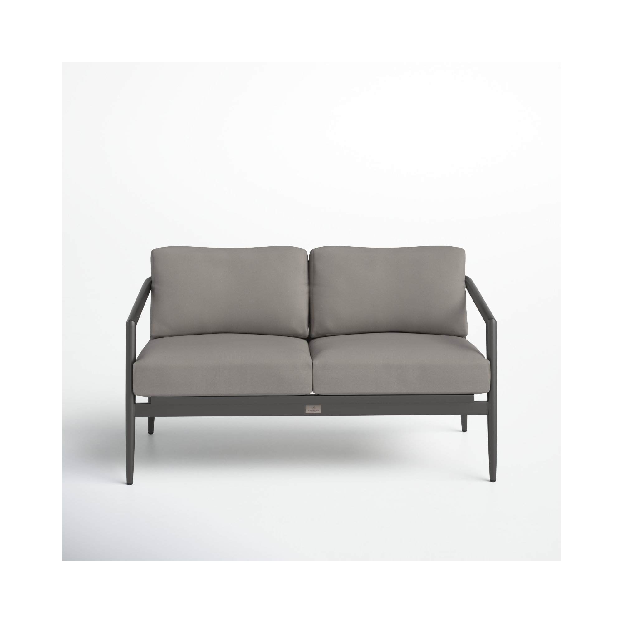 Delaine 56.5'' Wide Powder Coated Aluminum Loveseat with Cushions, Slate, Canvas Charcoal Sunbrella® Canvas