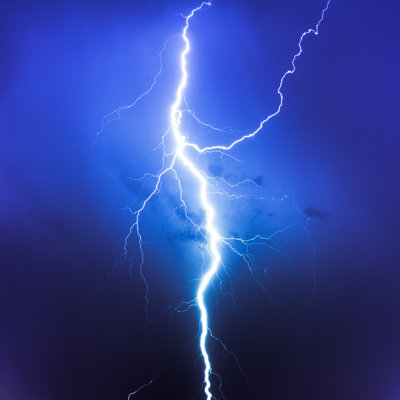Lightning on Blue Sky by Amriphoto