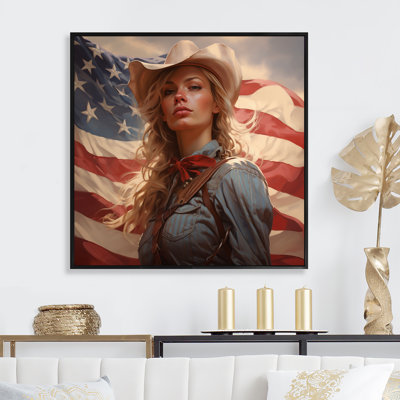 «Americana Cowgirl USA Flag I - Cowgirls», art mural