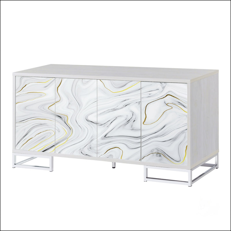 Paavan Marble Paint Finish Console Cabinet With Spacious Storage And Modern Aesthetic