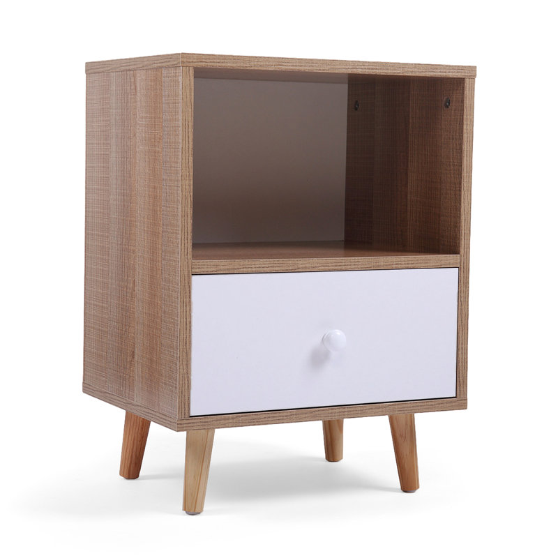 Ensemble de 2 tables de chevet, table de chevet avec tiroir et tablette Mid-Century